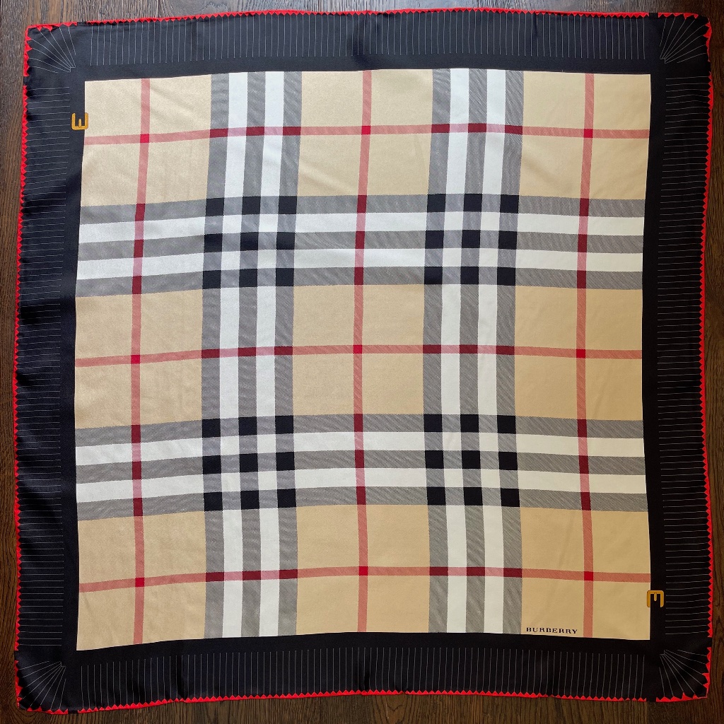Display Burberry Scarf House Check Beige Black Border Silk Wrap With Defect